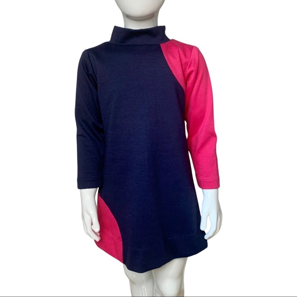FLORENCE EISEMAN Ponte Knit Dress Color Block Dress Navy & Hot Pink Long Sleeve